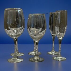 Set‎ 6 Glasses Vintage 90s Wine Water Glass Champagne Flutes Stemware Service 2